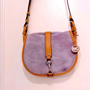 Michael Kors Purple Suede and Tan Leather Crossbody Bag